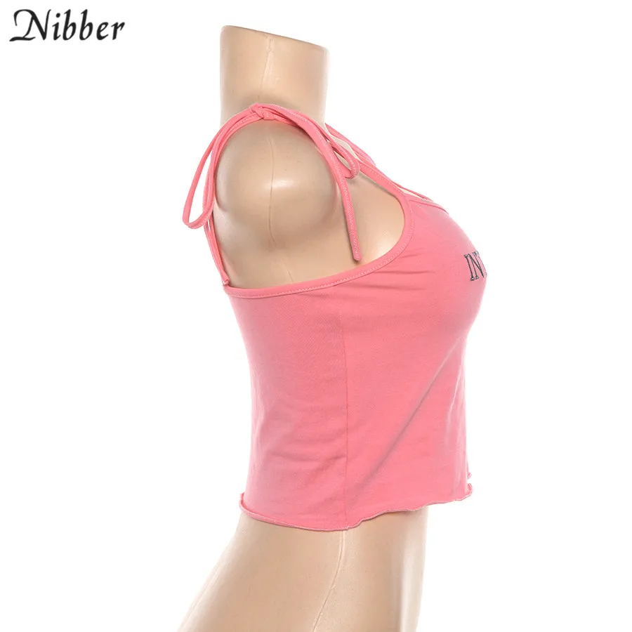 Nibber summer cute pink embroidery crop tops women camis street fashion wild tank tops girls Casual cotton tee shirts mujer