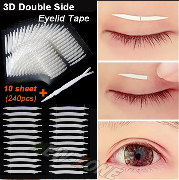 

Unique Sharp angled 3D Double Sided Invisible Eyelid Tape Strong Adhesive Eyelid Stickers gift tool 240pcs=10 sheet