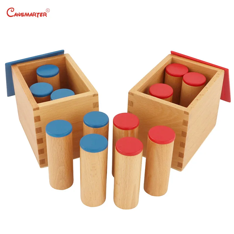 

International Version Sound Boxes Wooden Beech Blue Red Painting Sensorial Exercise Educational Toys Games for Preschool