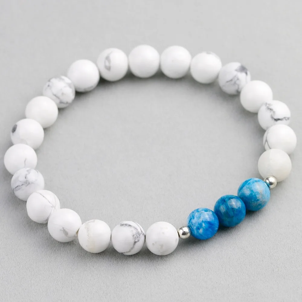 Браслет для йоги из натурального синего апатита лечебный Белый Howlite камень