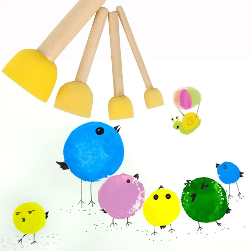 4 шт. губка желтая краска кисть с деревянной ручкой рисующего граффити Дети DIY