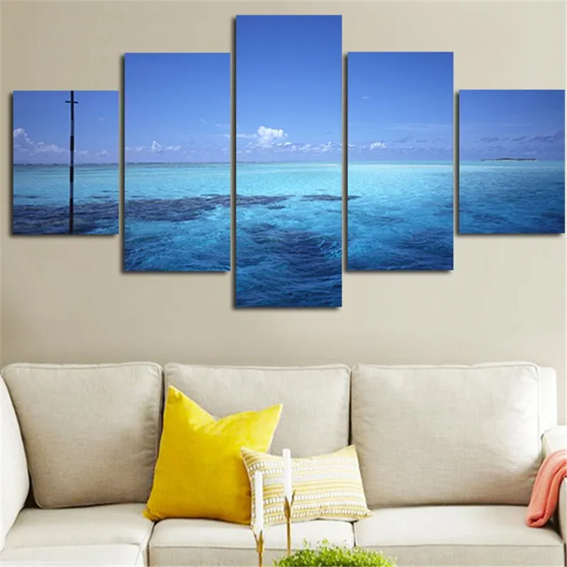 

5Planes Wall Painting Art Paint Beautiful Blue Rivers Waves Ripple Home Decoration Posters Pictures For Living Room No Framed