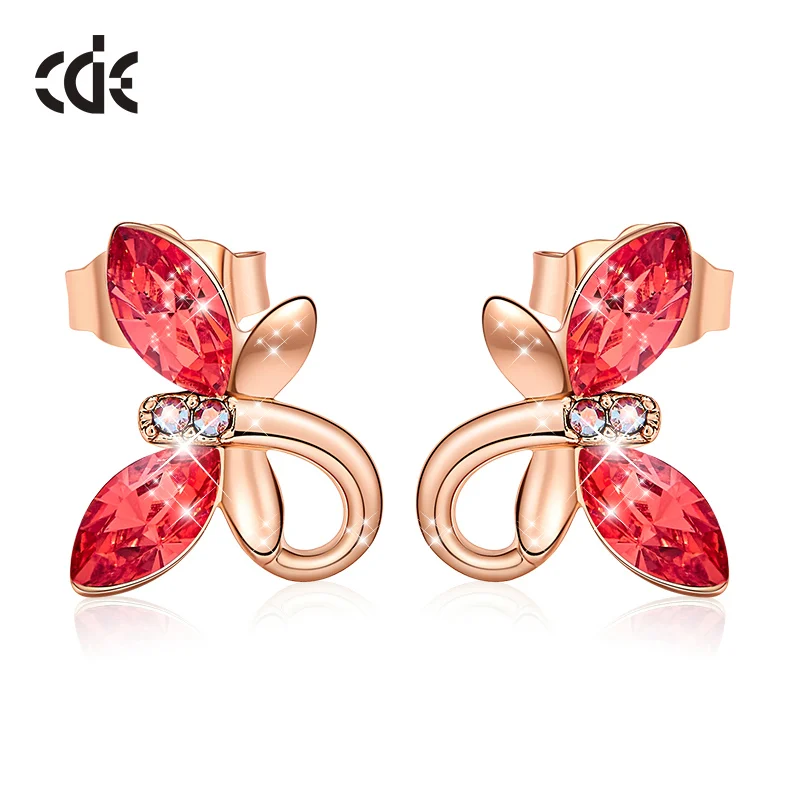 CDE женские золотые ювелирные серьги, украшенные кристаллами Swarovski, милые серьги-бабочки из розового золота 18 К, модное ювелирное изделие