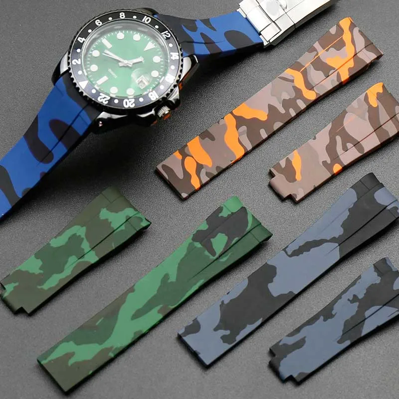 Men's rubber camouflage strap for Rolex GMT waterproof silicone strap female 20mm strap buckle accessories