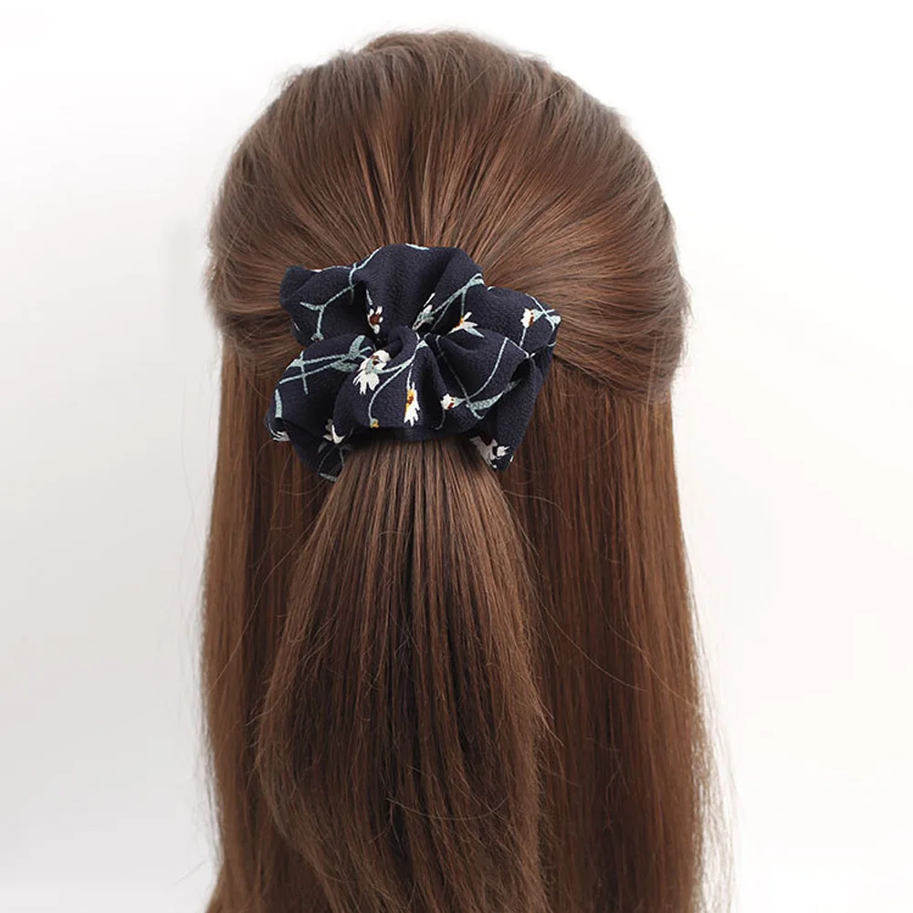 

On Sale 1pc New Large Hair Scrunchies Silk Ponytail Holder Hair Accessories Print Elastic Hair Bands Retro Hair Scrunchy