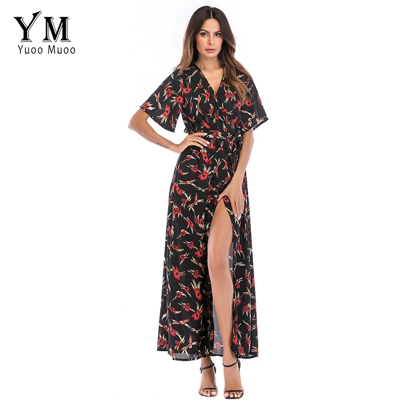 YuooMuoo 14 цветов Vestidos 2019 летнее женское богемное платье сексуальное с v образным
