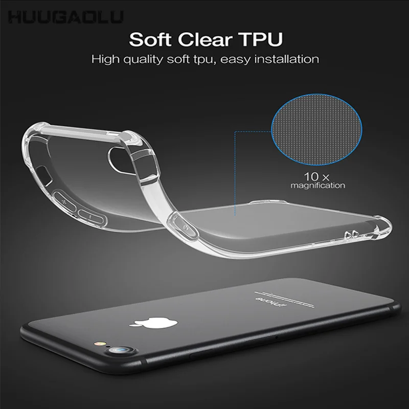 Силиконовый чехол для подушки безопасности для iPhone 7 6 6S 8 Plus 5 5S SE X XS MAX XR Coque Etui Прозрачный чехол для iPhone 8 XS Max X чехол s