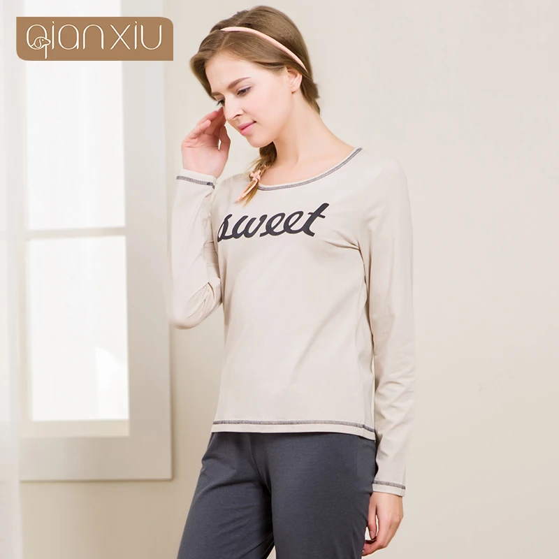 Qianxiu Pajamas Sets The New Fall For Women's High Quality Nightgown Suit Comfort Letters Pattern | Женская одежда