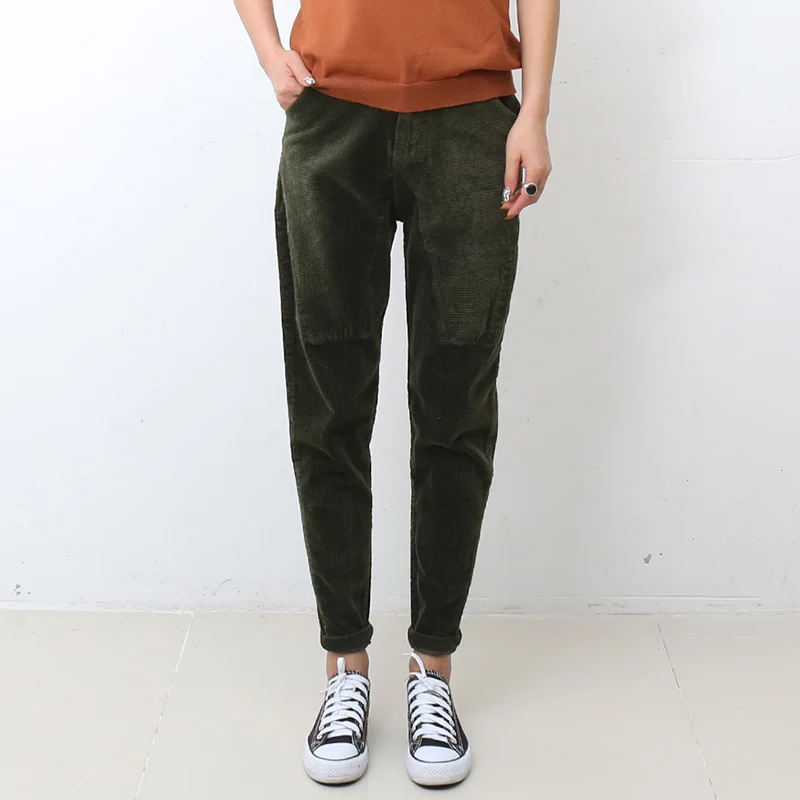 

Women Pants Autumn and winter fashion casual Stitching loose corduroy elastic waist pantyhose harem pants for women