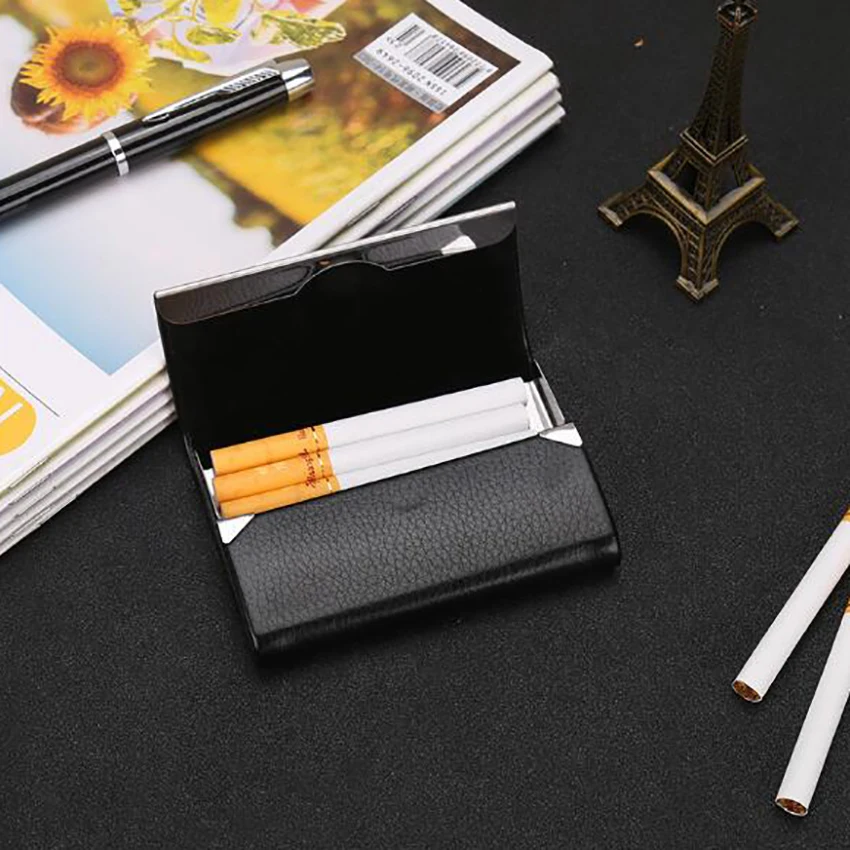 portable 7 sticks cigarettes storage box stainless steel PU container case holder smoking accessories business men gifts | Дом и сад