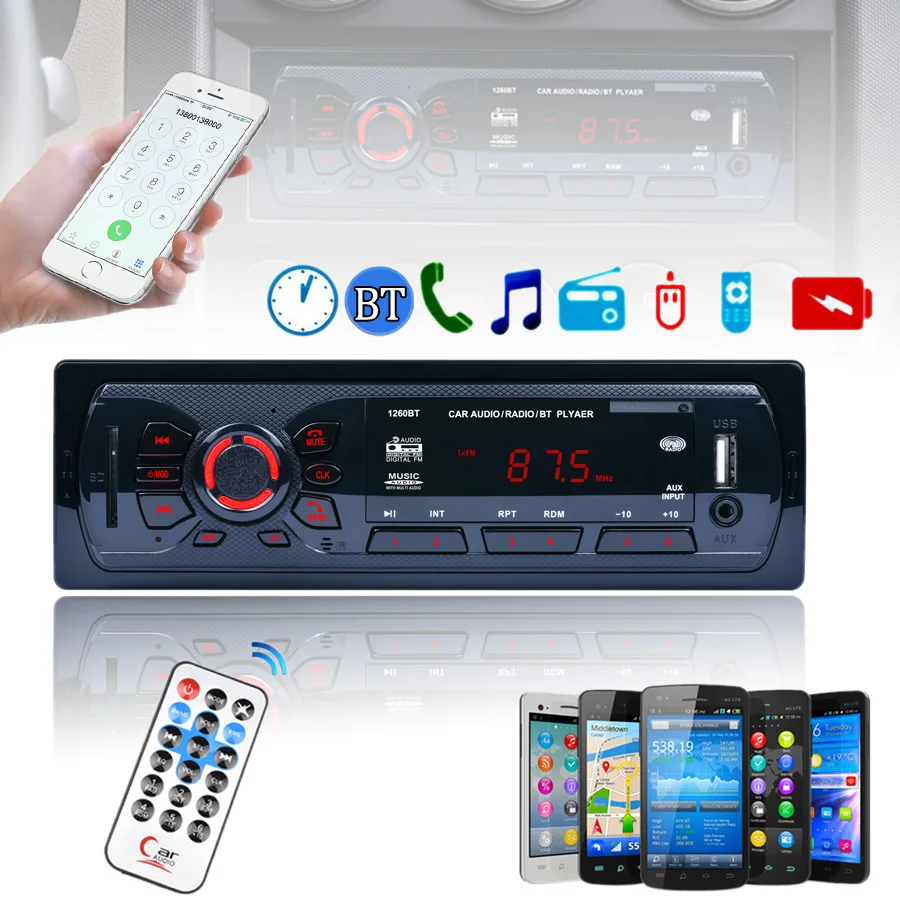 Автомобильный аудио плеер 12 в 1 DIN In-Dash Bluetooth Стерео FM радио MP3 аудио плеер Aux вход приемник SD USB MP3 радио для автомобилей