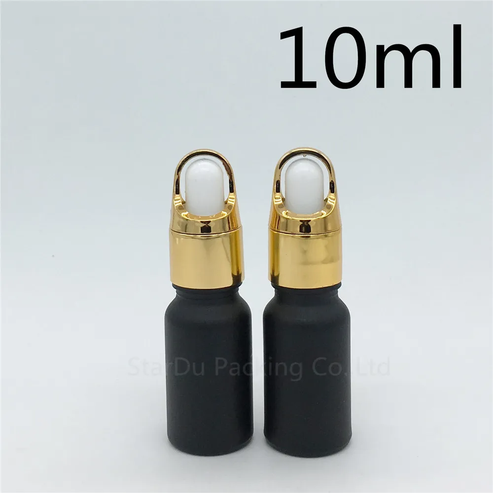 

Free Shipping 500pcs 10ml Black Frosted Glass Essential Oil Bottle With Gold Flower Basket Ring Dropper 10cc Perfume Bottle