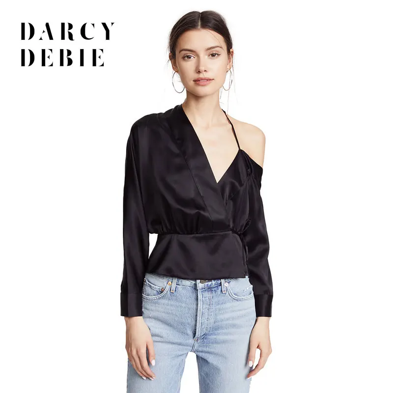 Женская Асимметричная блузка Darcydebie блестящая черная с одним плечом и открытыми