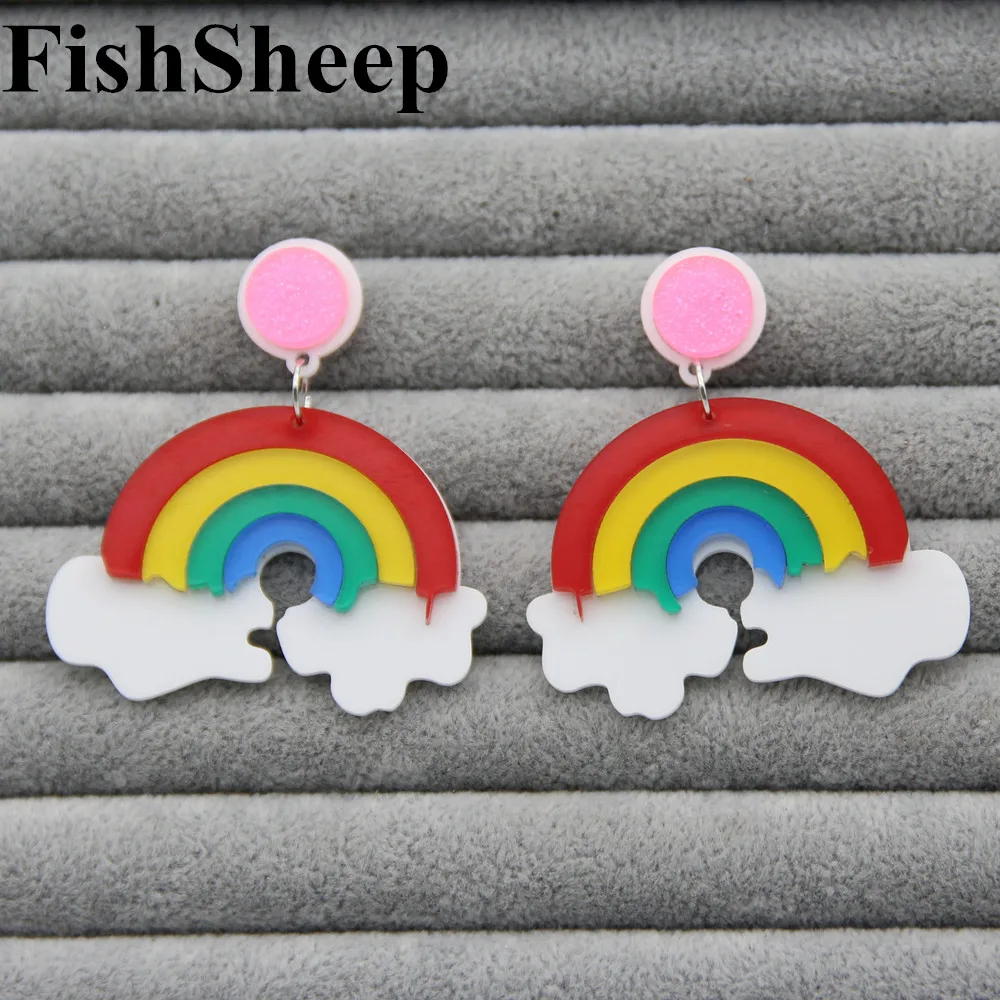 FishSheep корейские большие Радужные облака Акриловые серьги капли женские забавные