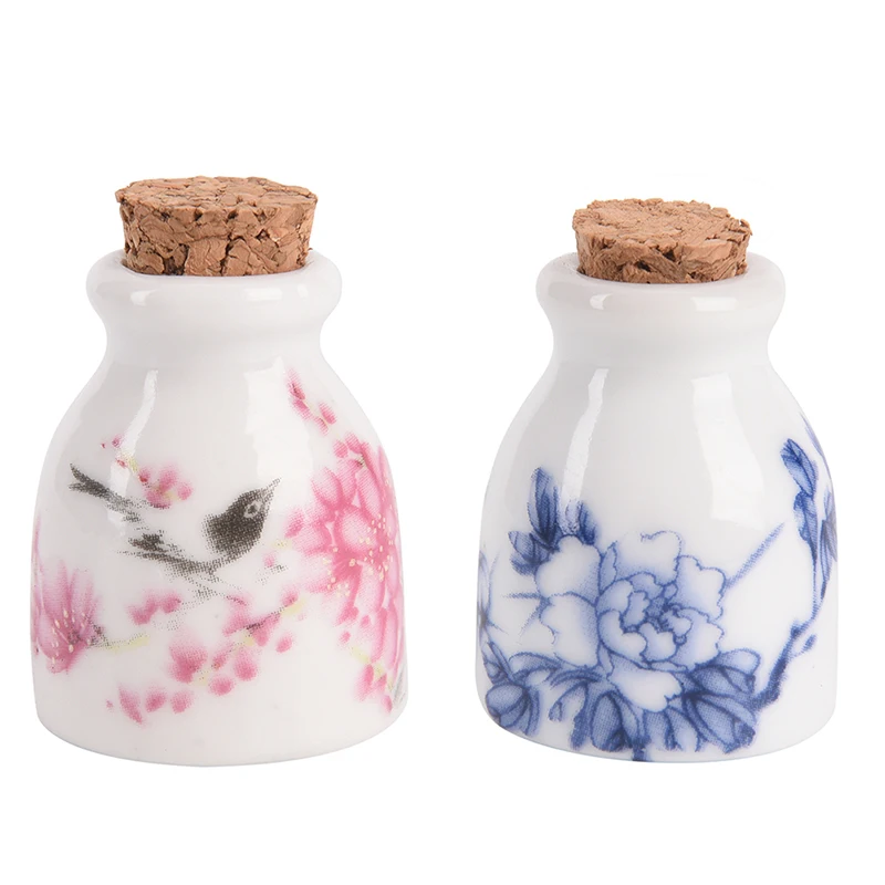 

1PCS Peony/Magpie Printed Mini Ceramic Glass Dappen Dish Bowl Cup Acrylic Liquid Glitter Powder Bottle With Wood Lid