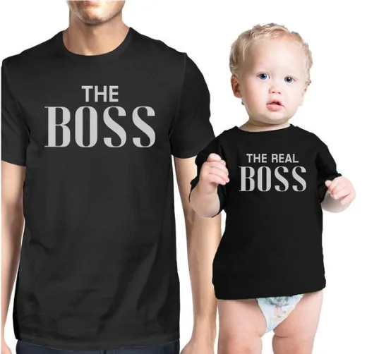 Семья сот ветствующие наряды 2018 Летняя мода BOSS для папы мамы реальный с надписью