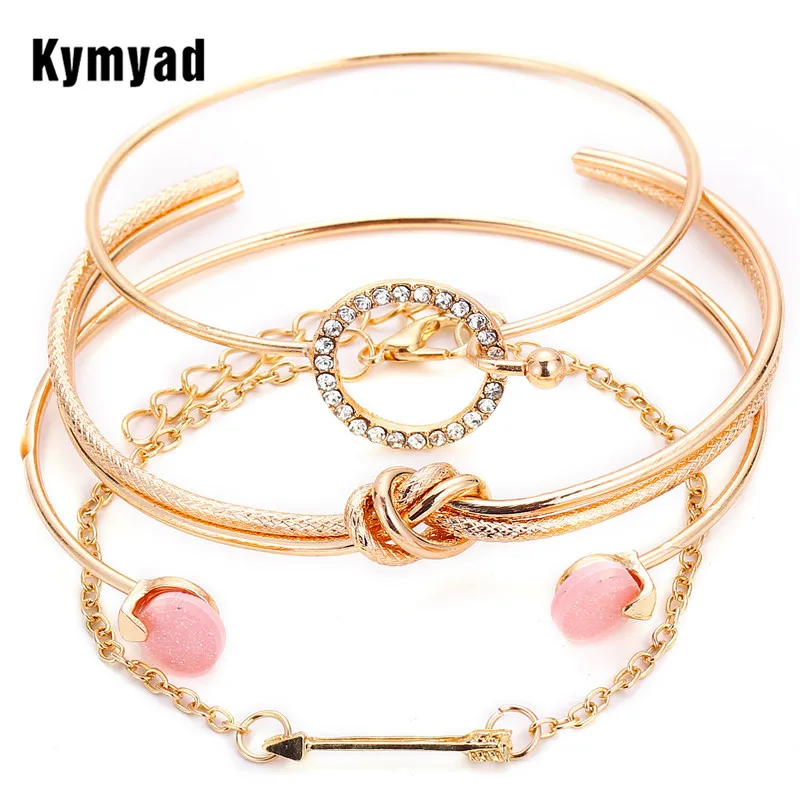 Kymyad 4 шт./компл. браслеты и для женщин ювелирное изделие круглый кристалл