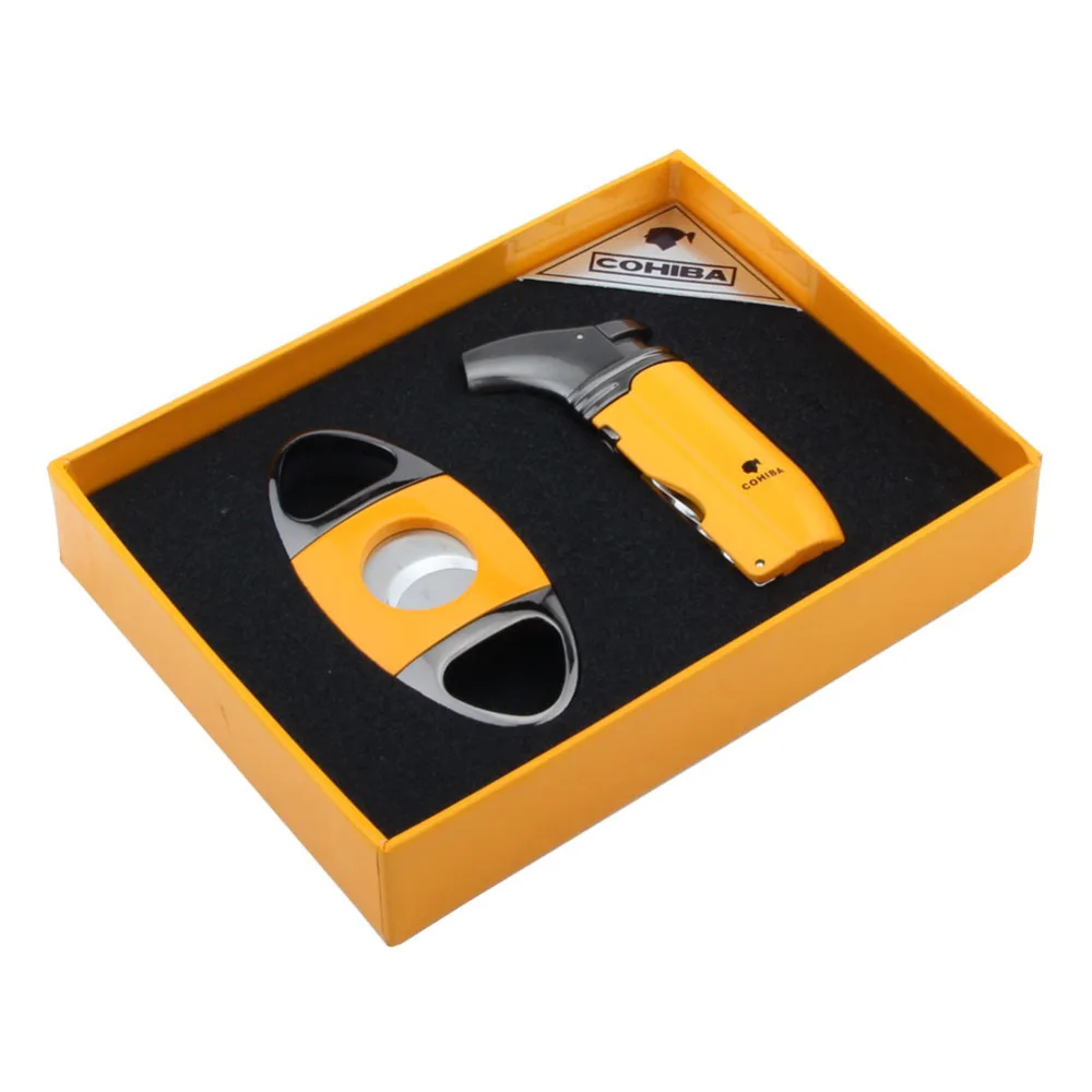 COHIBA TORCH JET FLAME Cigarette Lighter and Cigar Cutter Fashion Gas Butane Multifunction Suit with a Gift Box | Дом и сад