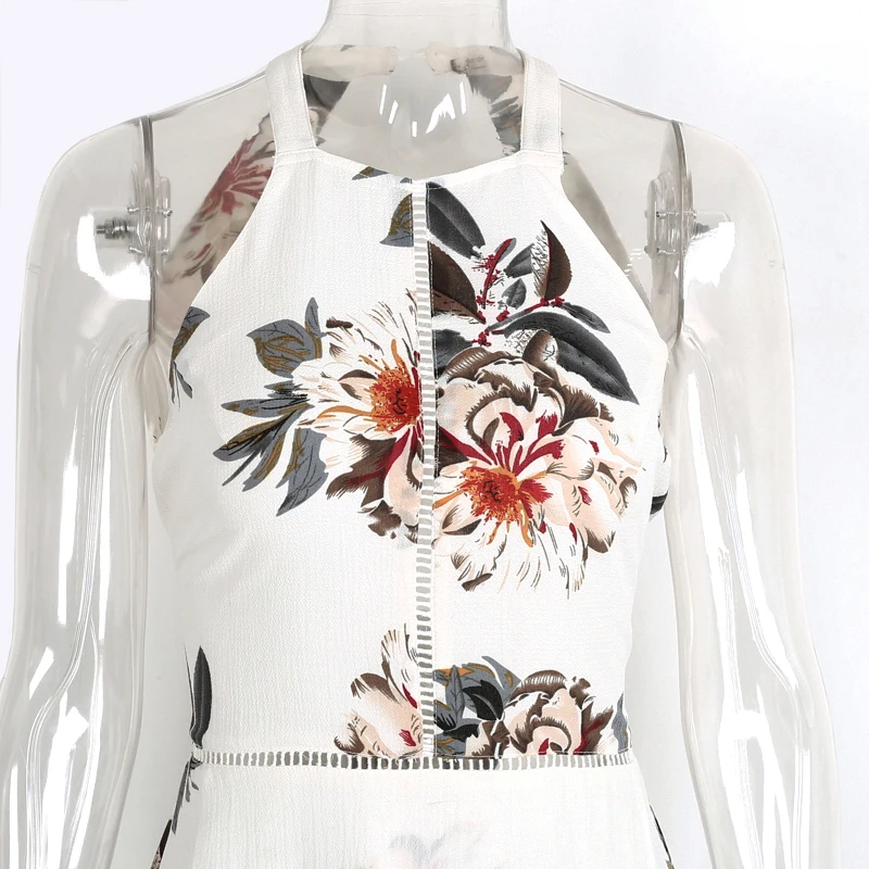 Женское шифоновое длинное платье с цветочным принтом белое пляжное летнее