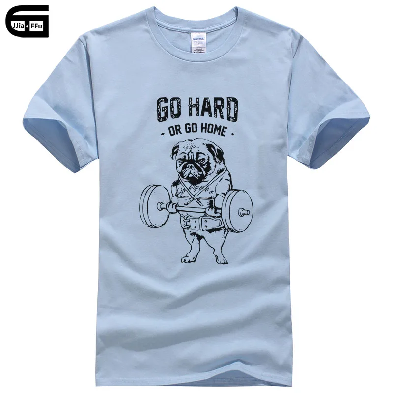 Light blue Euro Size Casual Cotton GO HARD OR GO HOME Pug Printed Men crewneck T Shirt Short Sleeve O-Neck Male Tops&Tees T421 - Цвет: Light blue