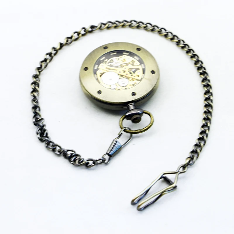 Simple Retro Roman Numerals Engraving Machine Pocket Watch Antique Steampunk Skeleton Hand Style Fob Chain Men's Watch Gift