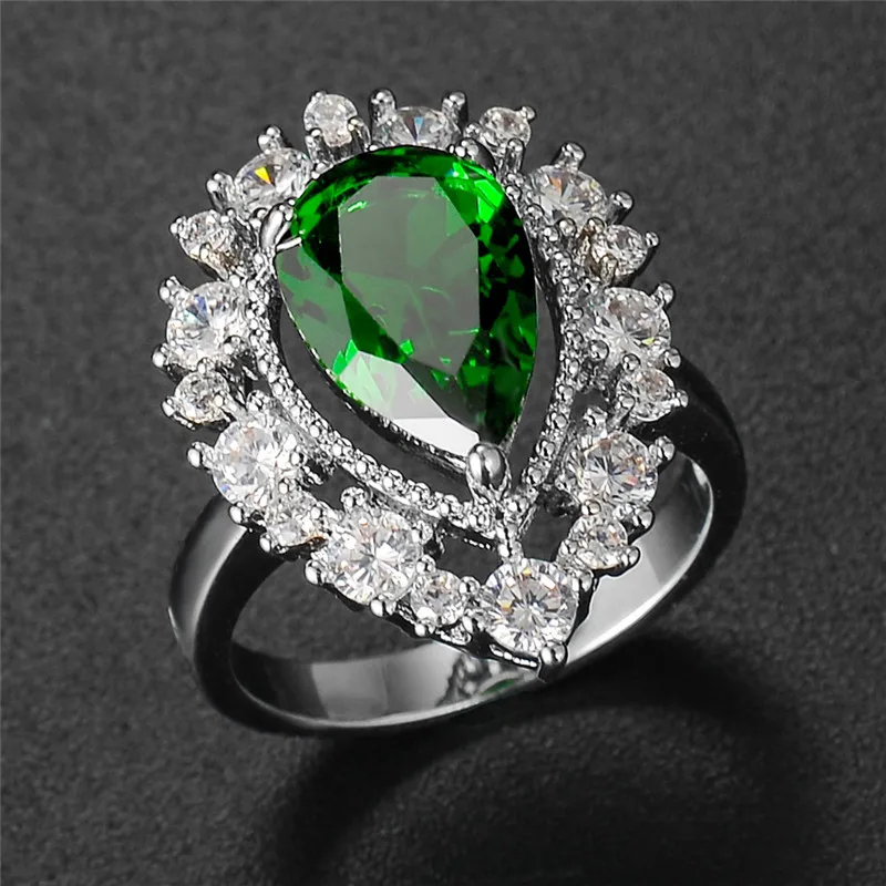 Женское кольцо с каплями воды Модные Элегантные зеленые кристаллические кольца