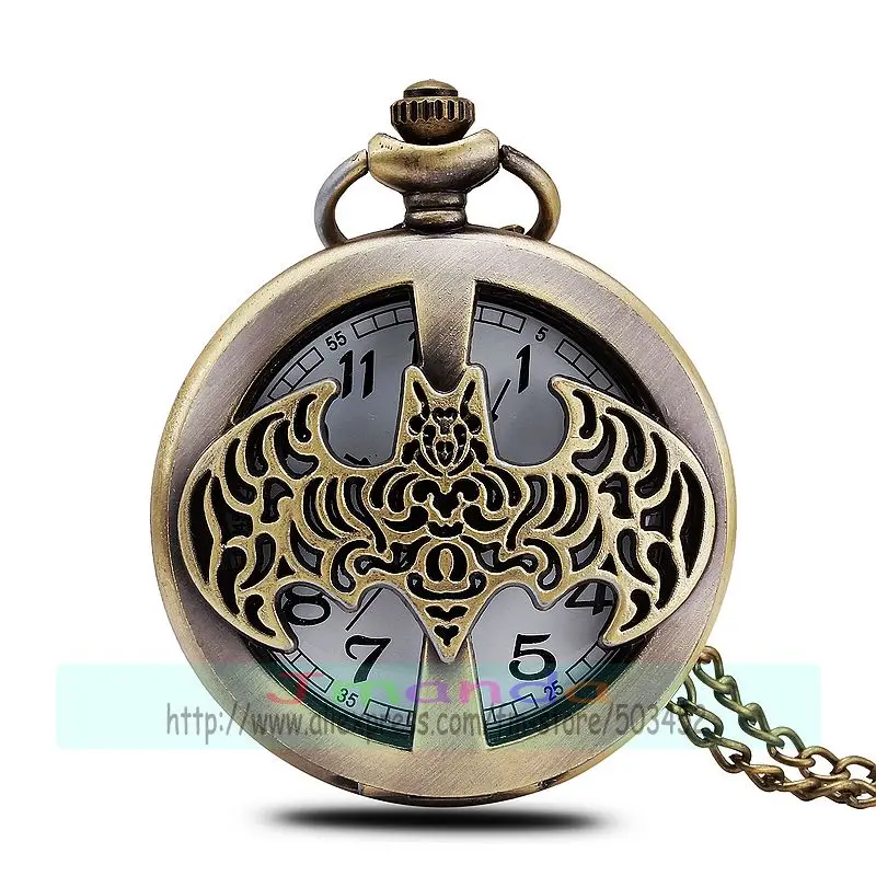 100 шт./лот летучая мышь стиль полые карманные часы ретро дизайн кварцевые