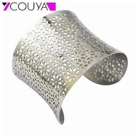 Fashion 316L Stainless Steel Cuff Bracelets and Bangles Silver Color Shiny Femininas Wide Big Bangles Hot Sale Bijoux For Women