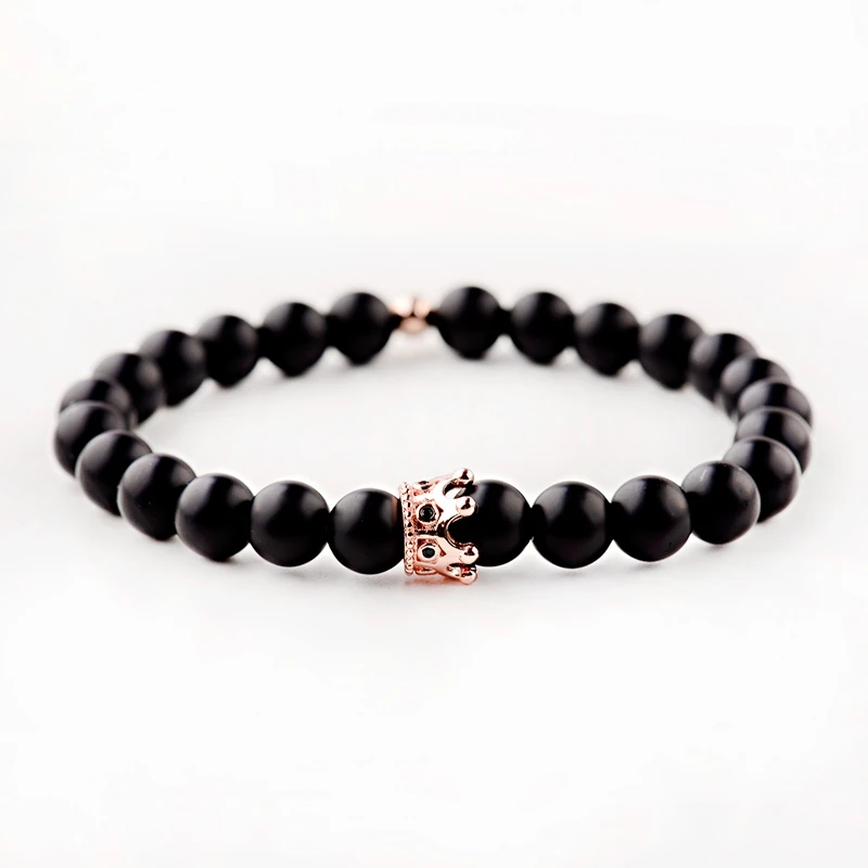 Модные браслеты с подвесками в виде короны из фианита мужские черными матовыми