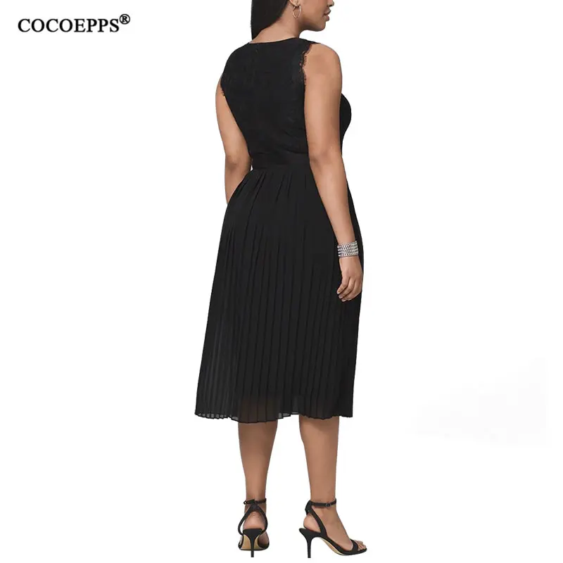 

COCOEPPS 2019 New Large Size Lace Summer Autumn Dress Women Pleated Dress Big Size Sleeveless High quality dress Female Vestidos