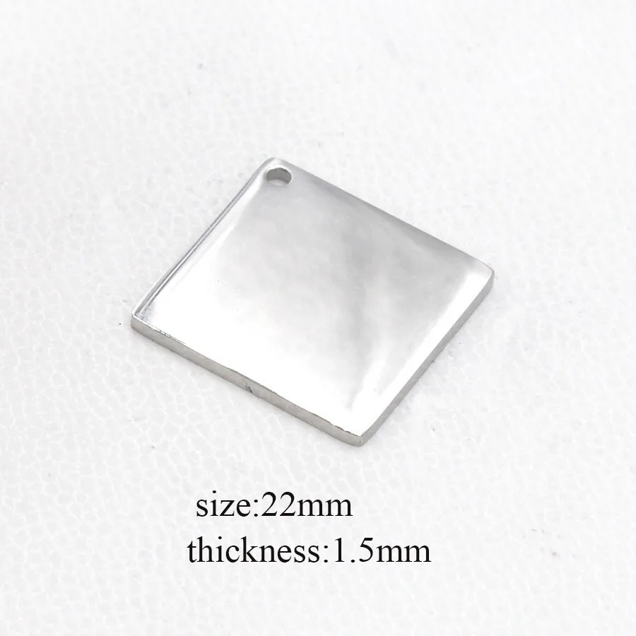 

22mm Stainless Steel Blank Square Charm Pendant Blank Metal Tag For Engraving Mirror Polished Wholesale 50pcs