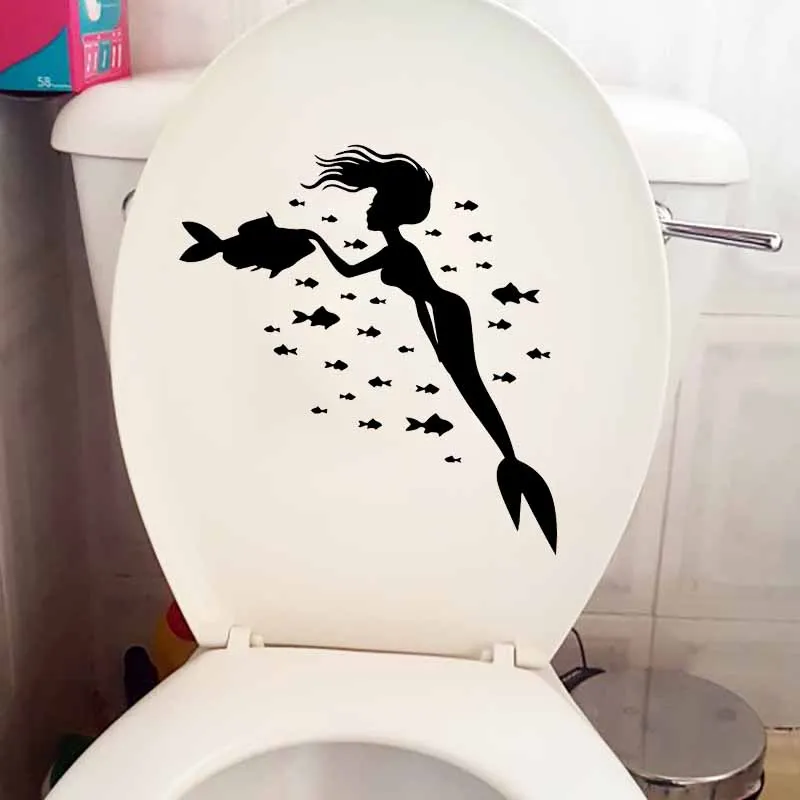 YOJA 23,9X24,2 см WC наклейки для туалета Фреска домашний декор дизайн искусство Русалка морская рыба океан Наклейка на стену T5-0450