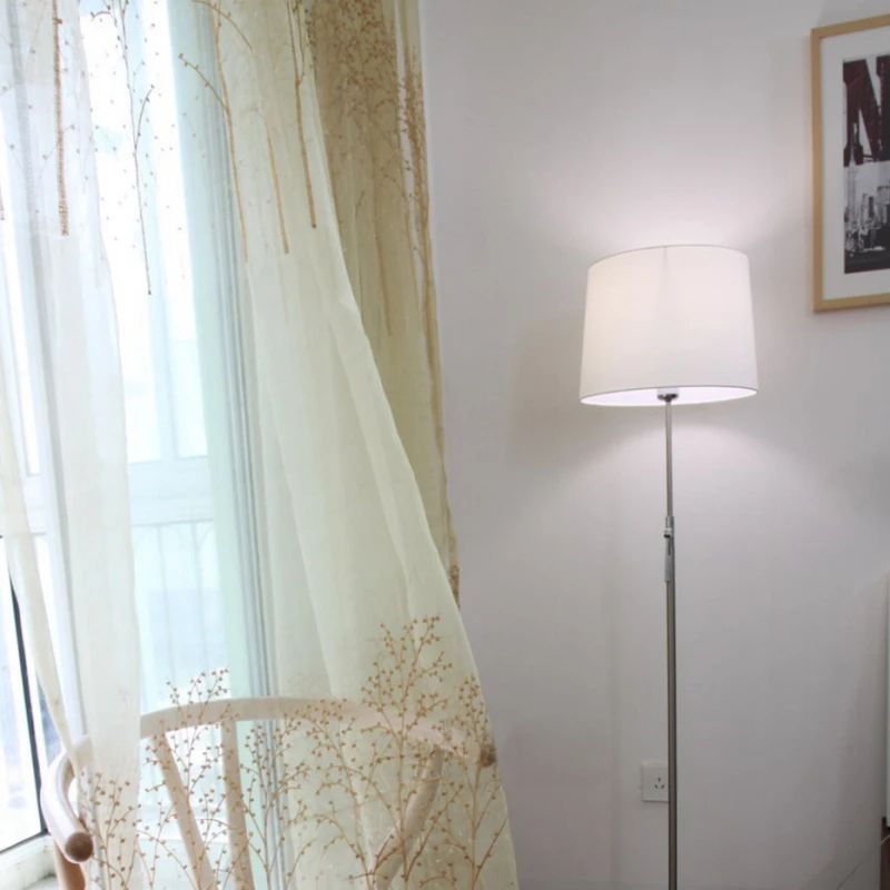 Занавески с вышивкой тюлевые шторы рисунком бежевых деревьев для гостиной