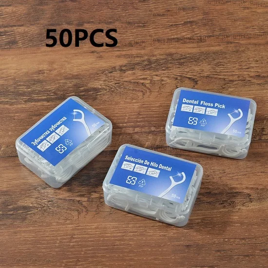 Белый 50 шт. зубная нить Flosser выбирает зубы Зубочистки чистка зубов Уход за полостью рта переработка упаковки ABS нить с портативным чехлом - Цвет: Белый