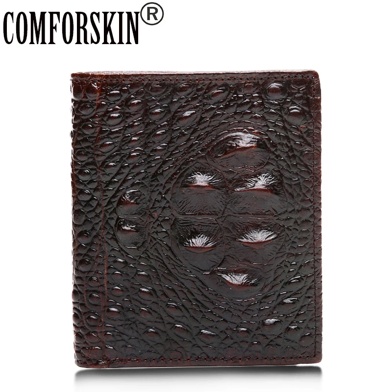 

COMFORSKIN 2018 New Arrivals Fashion Style Men Purses Premium 100% Cow Leather Crocodile Pattern Leisure Short Wallets For Male