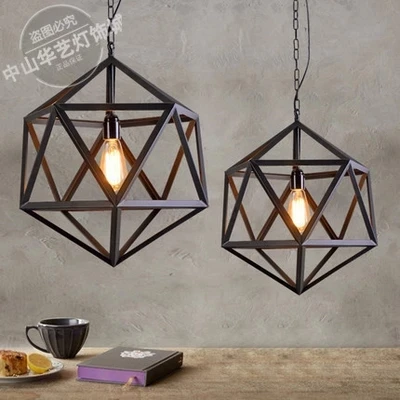 Comprare LOFT Industriale Retro Nero Antico In Ferro Battuto Luce Del Pendente Hexahedron Living Room Bar Dinging Camera Da Cucina Lampada A Sospensione