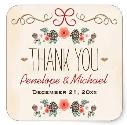 

1.5inch Vintage Pine Cone Christmas Wedding Thank You Square Sticker