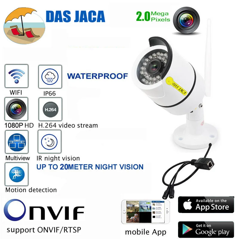 Das Jaca Bullet camera 2 0 Mega 1080P FHD ip камера Wifi наблюдения инфракрасная ночного видения