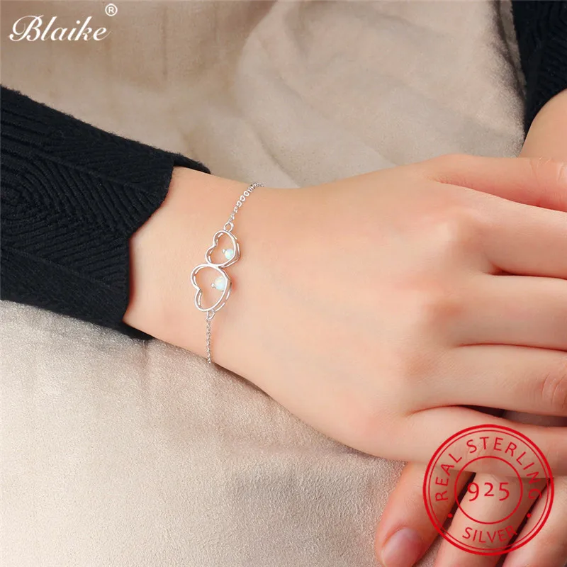 Браслет Blaike из серебра 925 пробы с подвесками в виде сердца|Гибкие и жесткие