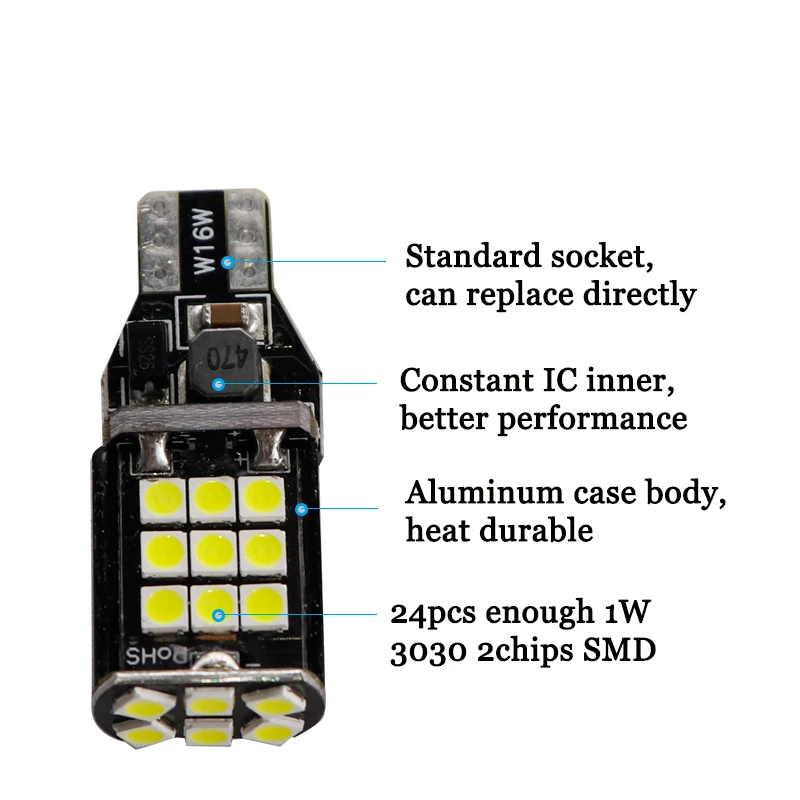 4 шт. Супер яркий автомобильный светодиодный фонарь заднего хода T15 3030 LED 24 SMD W16W