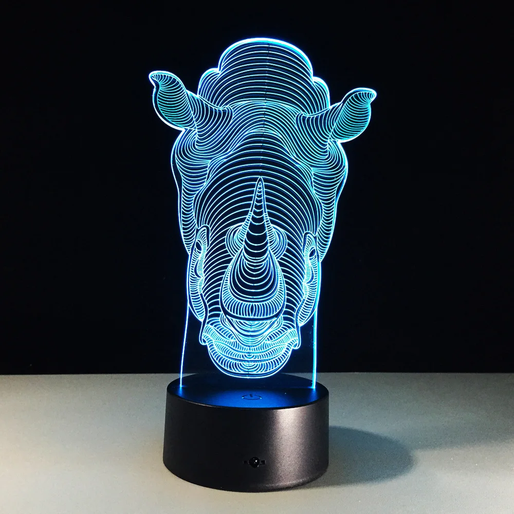 Красочные риноceros 3D 7 видов цветов изменяющаяся настольная лампа Luminaria