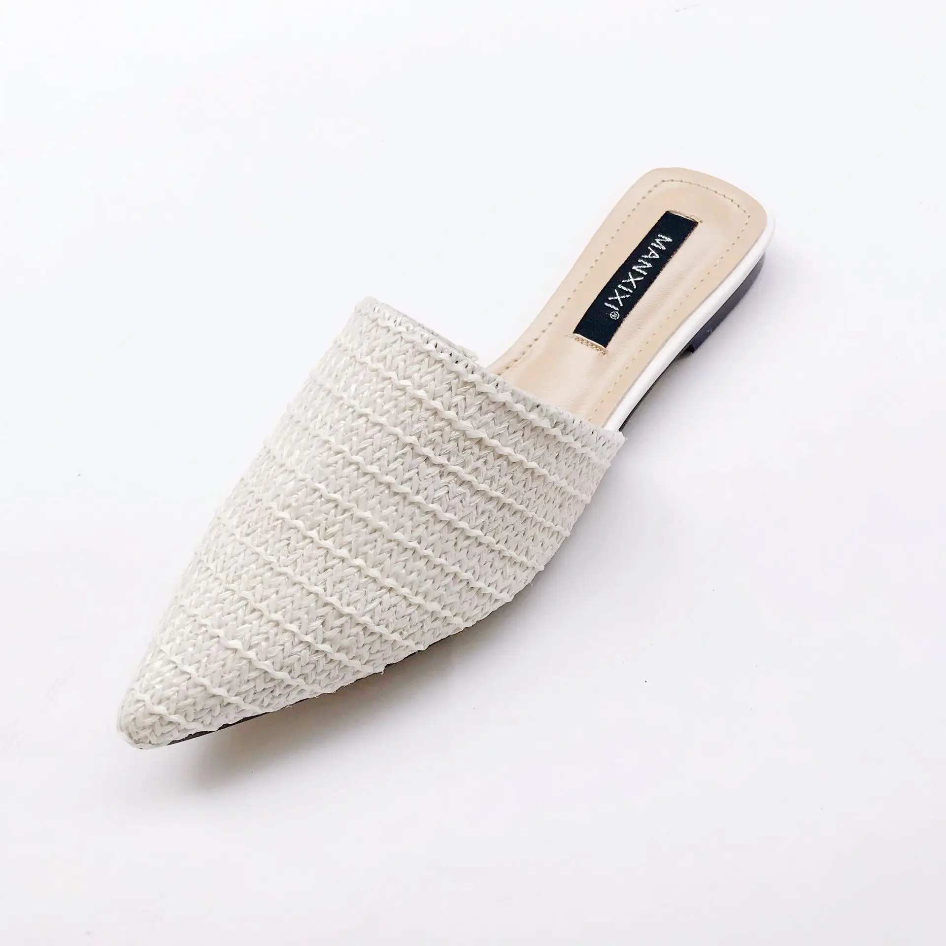 

2019 Women Slippers Fashion Pointed Toe Weave Mules Shoes Flat Slides Summer Beach Flip Flop Outside Slip On Shoes