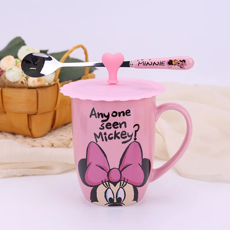 Minnie cup spoon lid 350 мл мультяшная кружка Минни с фарфоровыми крышками мини мишка керамика кофейные молочные чашки Прекрасный Микки чашка Рождественский подарок - Цвет: Minnie cup spoon lid