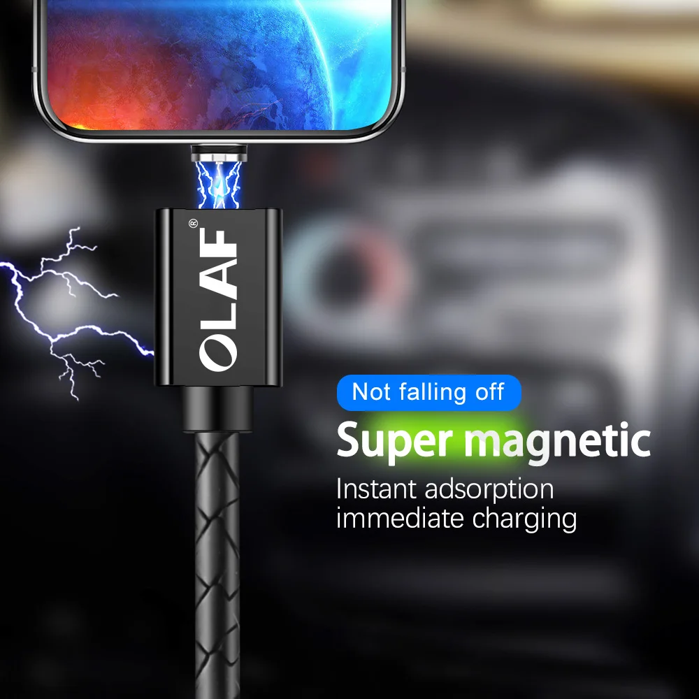 Магнитный usb-кабель Олаф для iphone XS Max 3A, быстрая зарядка, 1 м, 2 м, кабель Micro USB type-C для samsung, Xiaomi, магнитное зарядное устройство