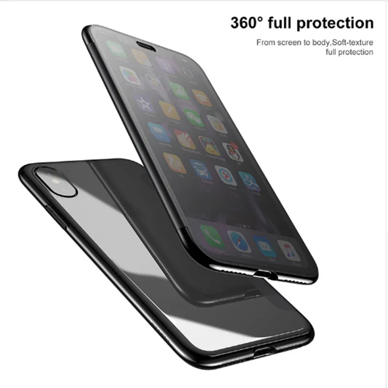 Тонкий флип чехол Baseus для iPhone X 360 защитный из ТПУ 10 защитная пленка на весь