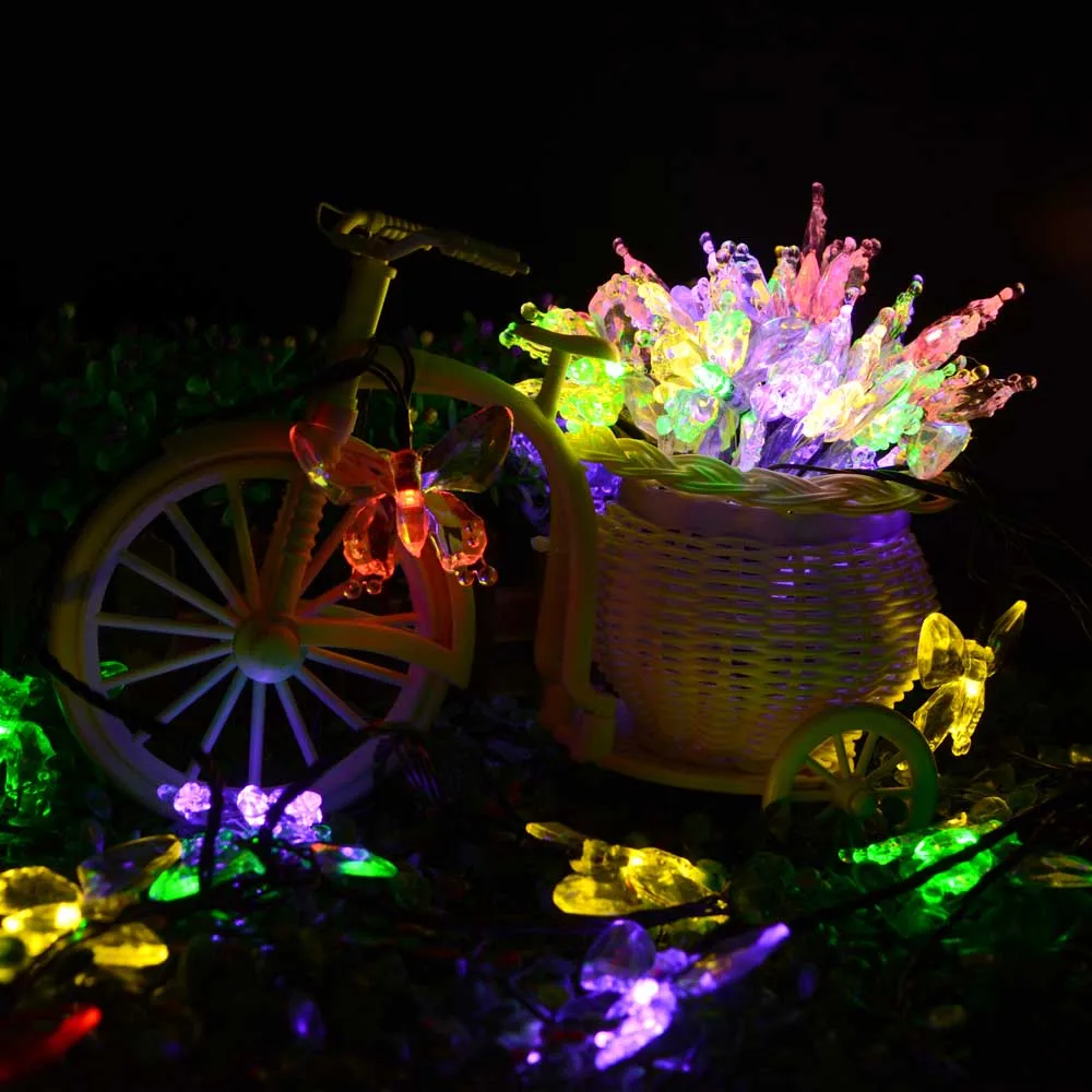 Солнечный лампы 6 м 30 светодиодный s Красочные бабочки гирлянда Фея Luces