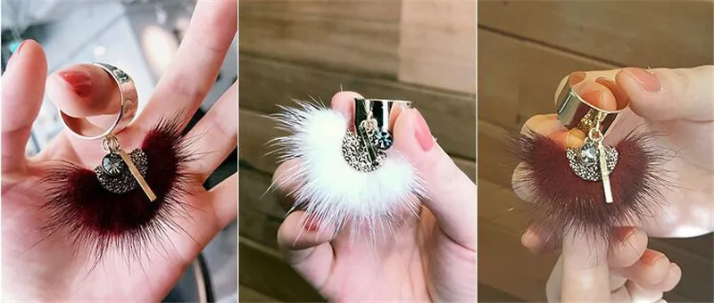 Преувеличенные хрустальные меховые Шаровые Кольца для женщин брендовый дизайн