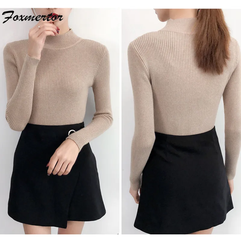 Fashion Girl Half-High Collar Pullover Sweater Bottoming Shirt Women's Long-Sleeved Short Solid Color Autumn And | Женская одежда