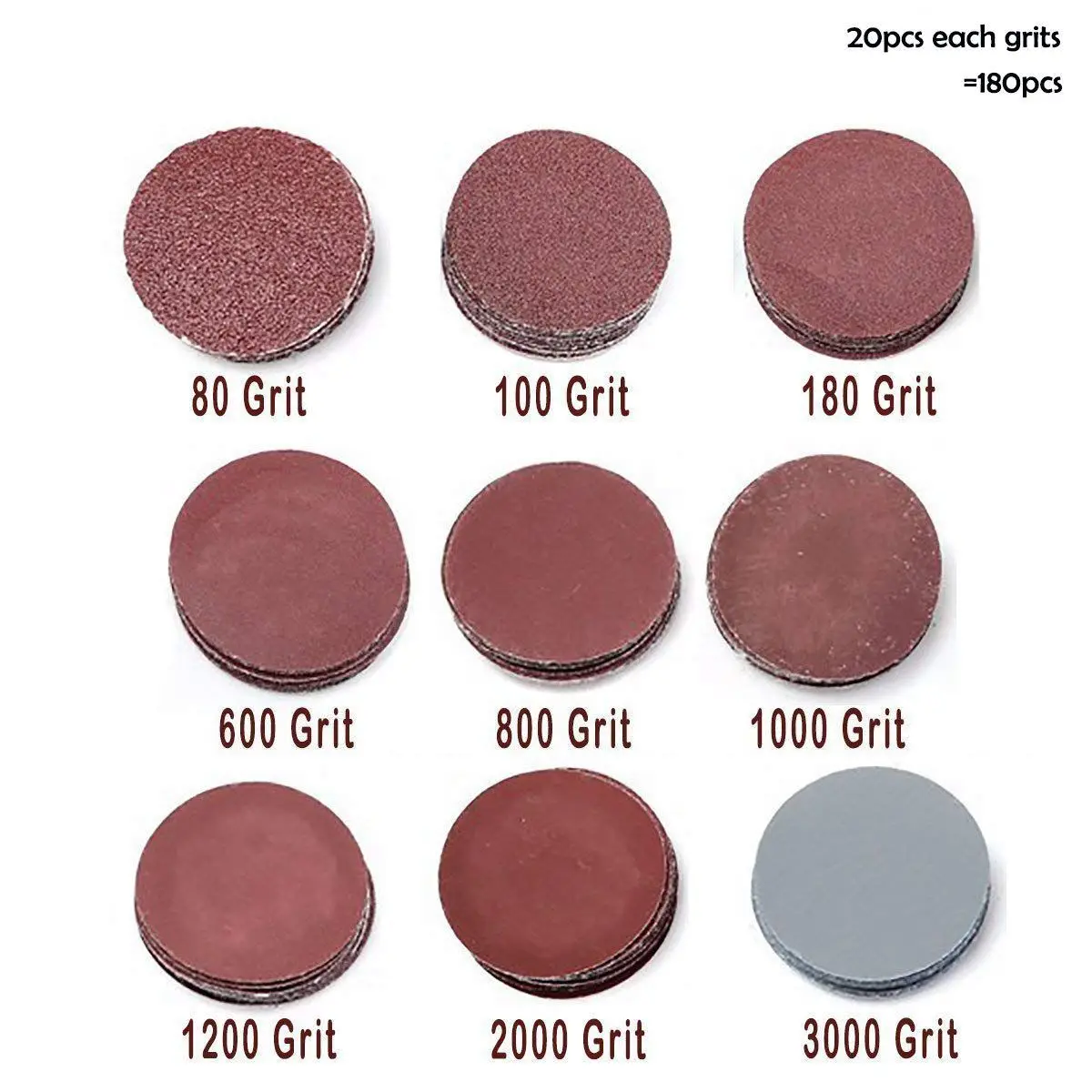 

180pcs 3inch Round Sanding Discs Paper Hook Loop Orbital Sanding Polishing Pad Each 80 100 180 600 800 1000 1200 2000 3000 Grits