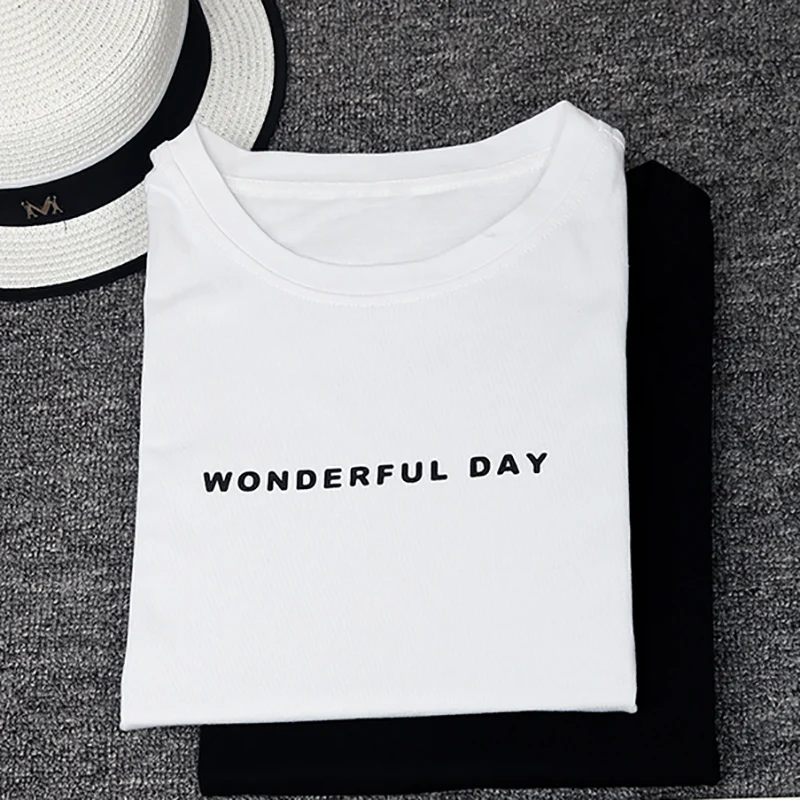Женская футболка с буквенным принтом и круглым вырезом Повседневная Свободная